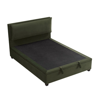 Kricia Upholstered Bed with Storage with Pillow Headboard, Moss Green Velvet