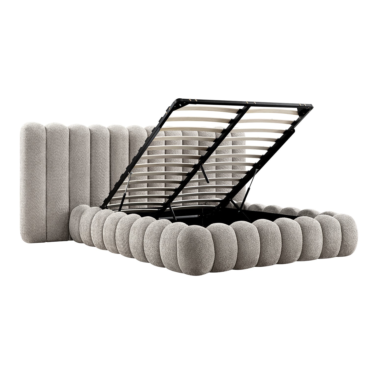 Sebastian Grand Bed with Storage, Stone Teddy Bouclé