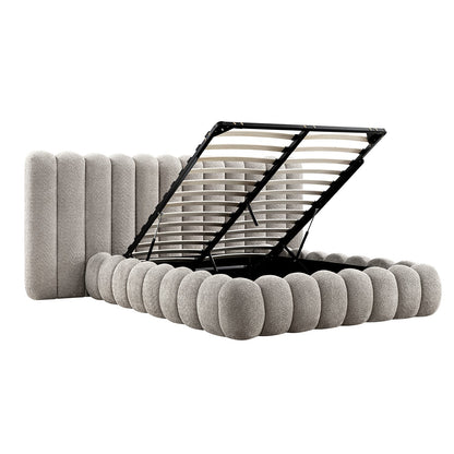 Sebastian Grand Bed with Storage, Stone Teddy Bouclé