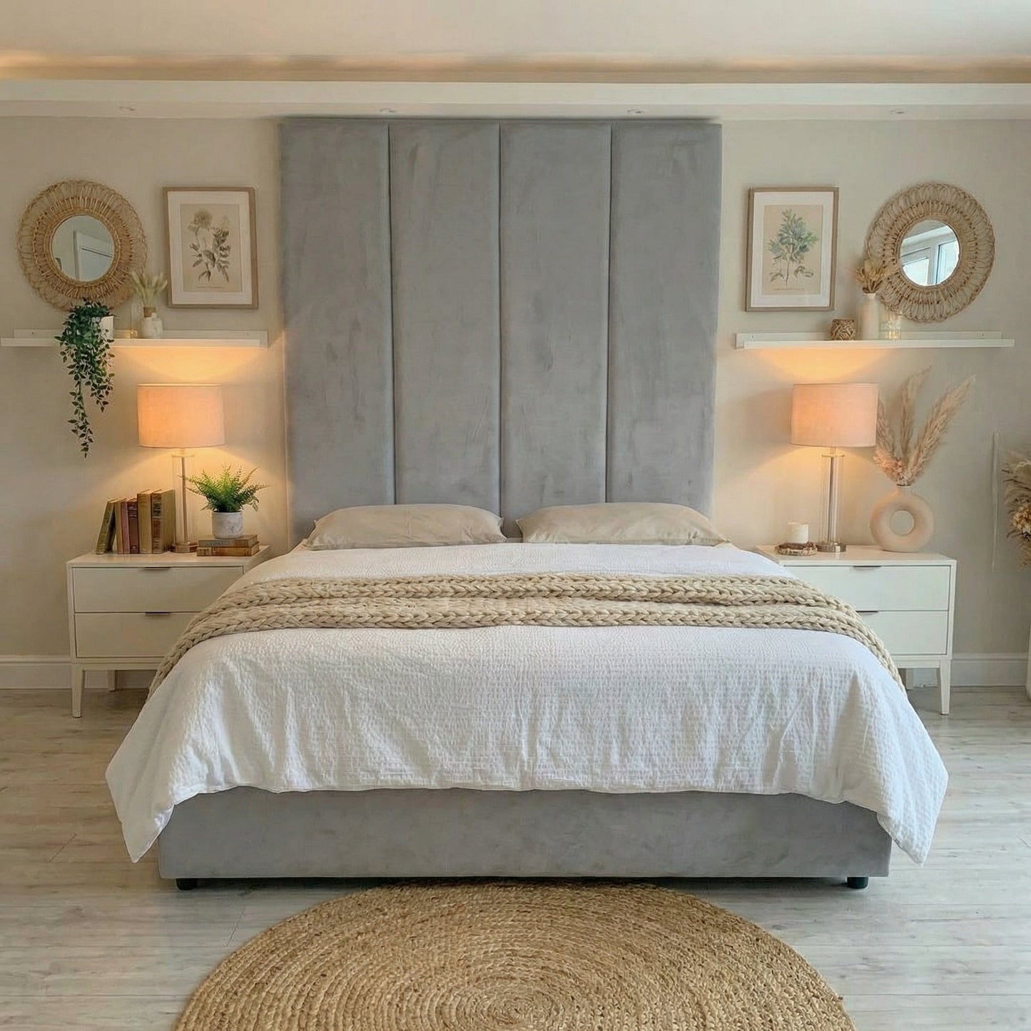 Modern Upholstered Bed with Tall Panel Headboard