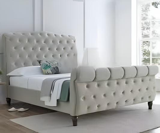 Luxury Plush Velvet Sleigh Bed Frame