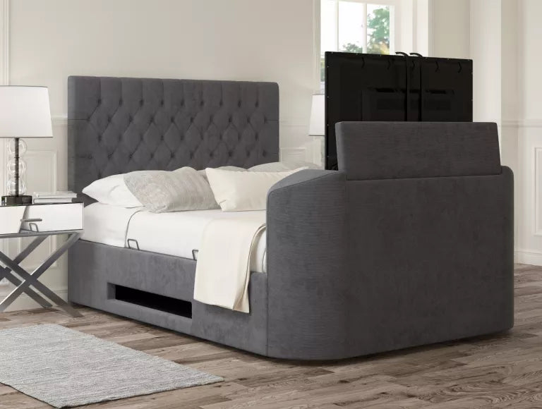 Claridge Upholstered Hugo Platinum Ottoman TV Bed - Bed Frame Only