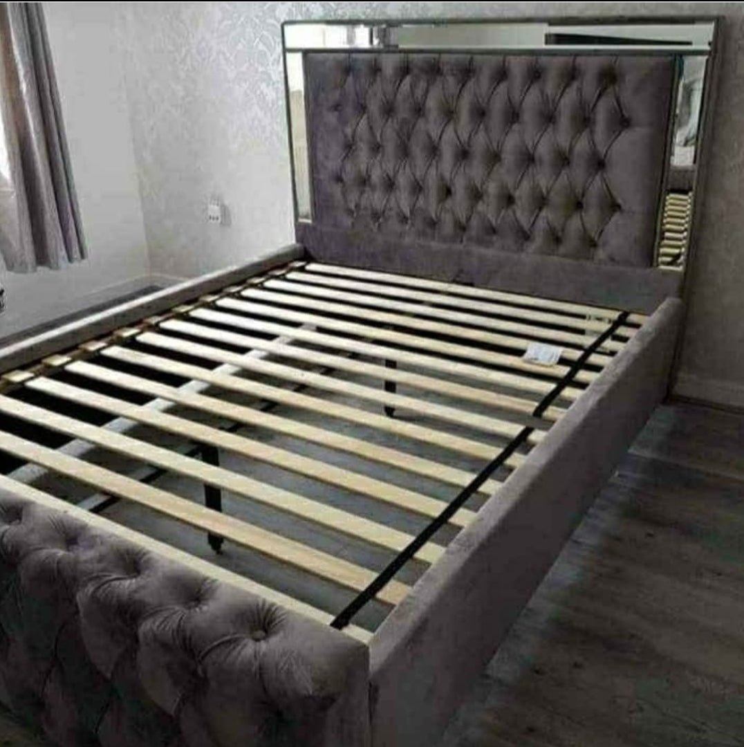 Silver Striped Super King Bed Frame