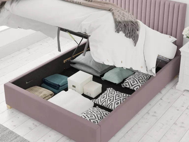 Levisham Ottoman Plush Velvet Blush Bed Frame Only – view 2