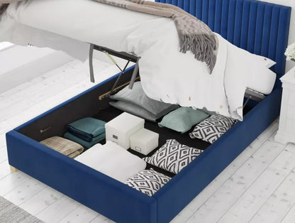 Levisham Ottoman Plush Velvet Navy Bed Frame Only