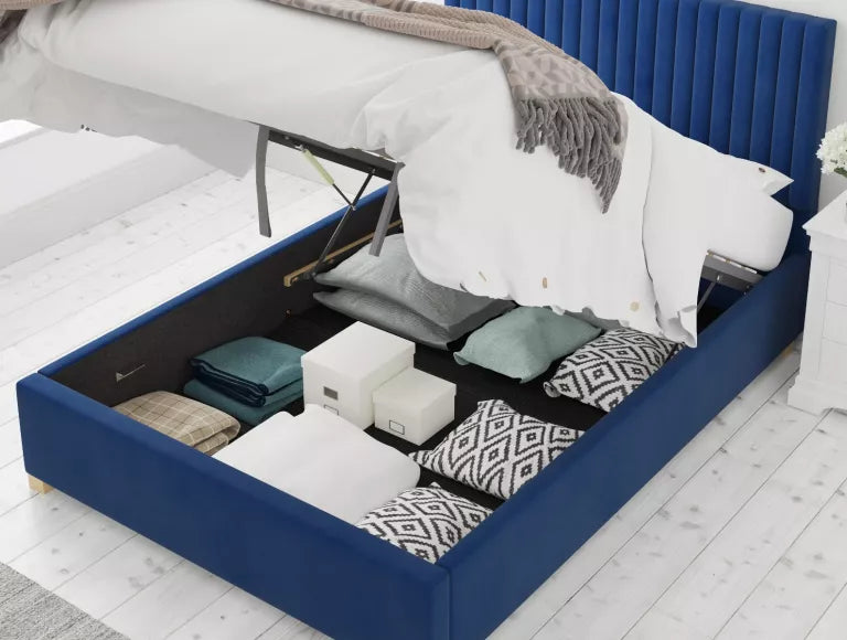 Levisham Ottoman Plush Velvet Navy Bed Frame Only – view 2