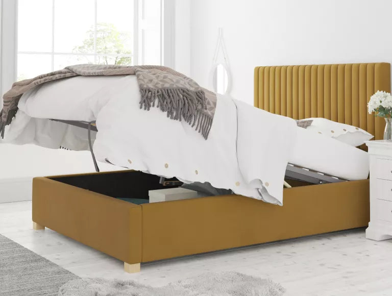 Levisham Ottoman Plush Velvet Ochre Bed Frame Only – view 5