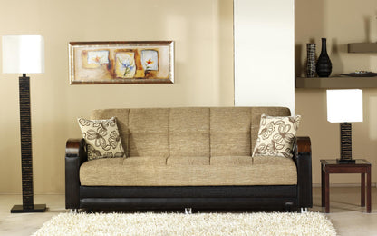 Luna Sleeper Sofa Bed – 87" Wide with Wooden Arms | Mid-Century Modern Convertible Sofa