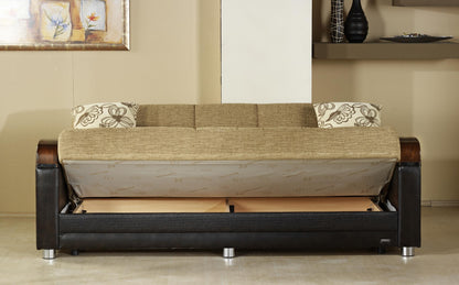 Luna Sleeper Sofa Bed – 87" Wide with Wooden Arms | Mid-Century Modern Convertible Sofa