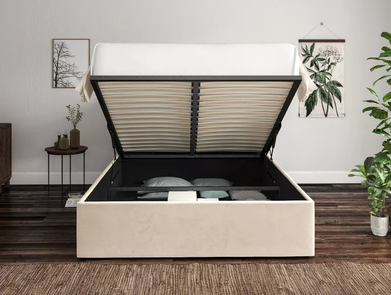 Milano Hugo Ivory Upholstered Ottoman Bed Frame Only