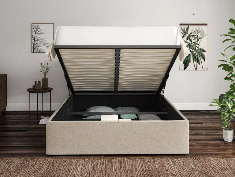 Milano Trebla Flax Upholstered Ottoman Bed Frame Only