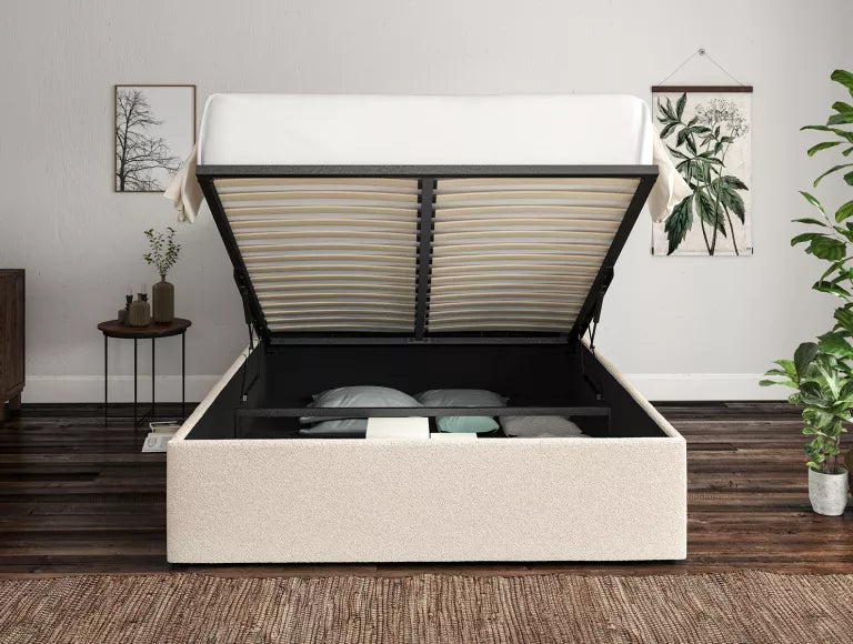 Napoli Boucle Ivory Upholstered Ottoman Bed Frame Only