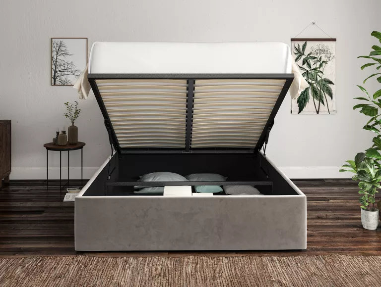 Napoli Hugo Platinum Upholstered Ottoman Bed Frame Only