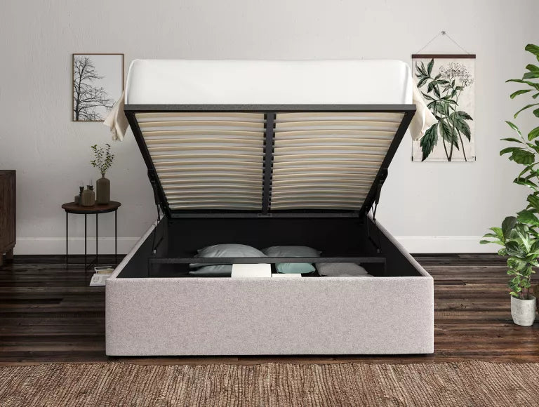Napoli Trebla Chalk Upholstered Ottoman Bed Frame Only