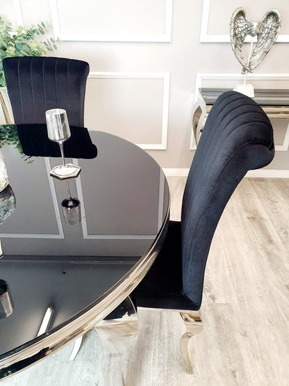 Louis 1.3m Round Dinning Table Set With Black Chairs