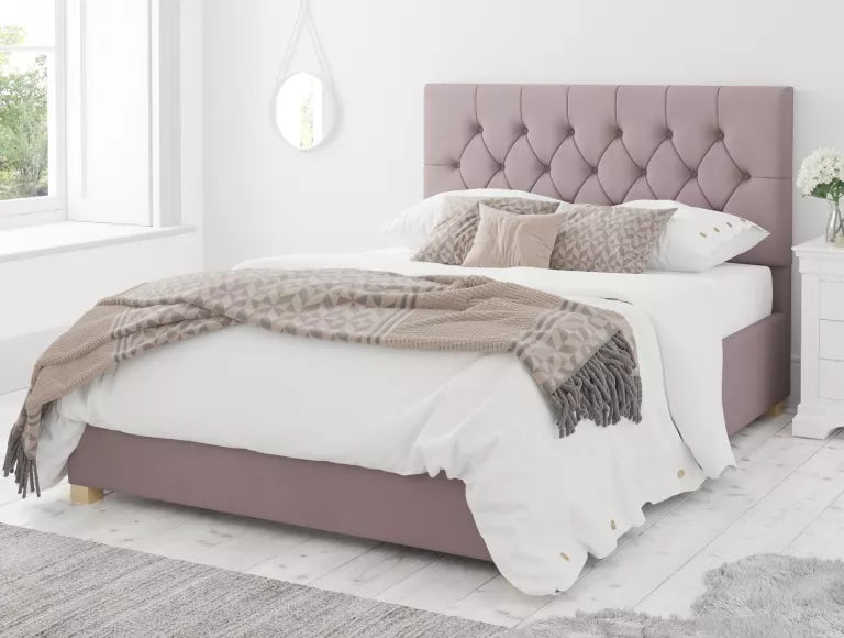 York Ottoman Plush Velvet Blush Bed Frame Only