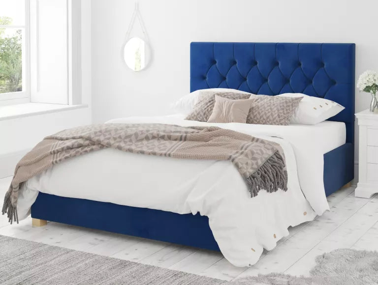 York Ottoman Plush Velvet Navy Bed Frame Only