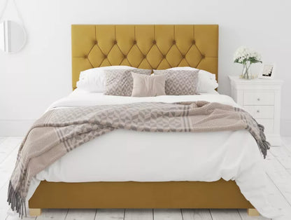 York Ottoman Plush Velvet Ochre Bed Frame Only