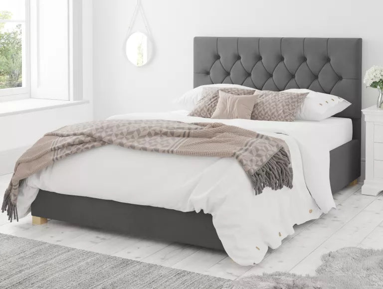 York Ottoman Plush Velvet Steel Bed Frame Only