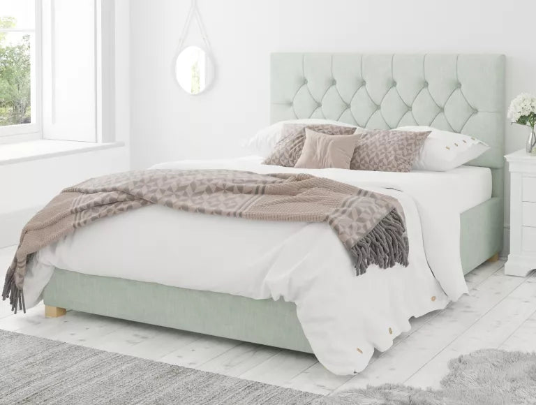 York Ottoman Pastel Cotton Eau De Nil Bed Frame Only