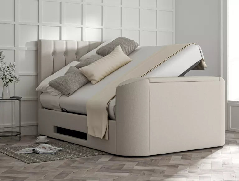 Dorchester Upholstered Arran Natural Ottoman TV Bed - Bed Frame Only