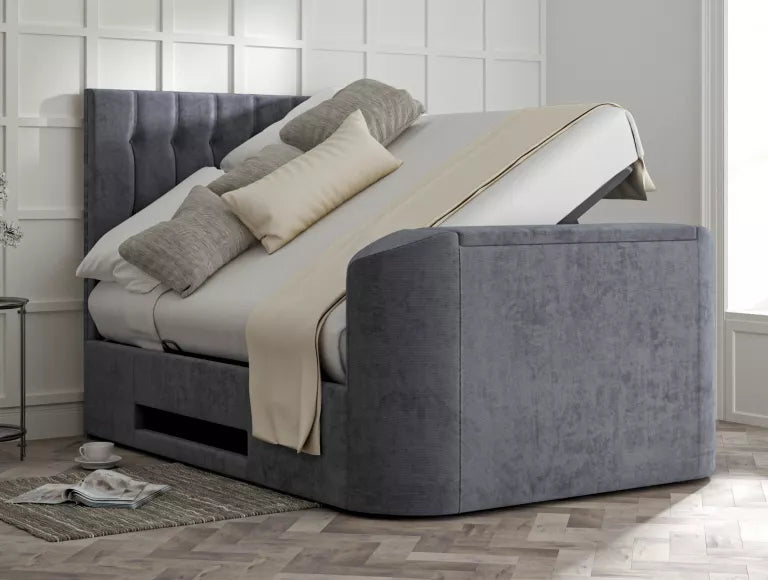 Dorchester Upholstered Hugo Platinum Ottoman TV Bed - Bed Frame Only