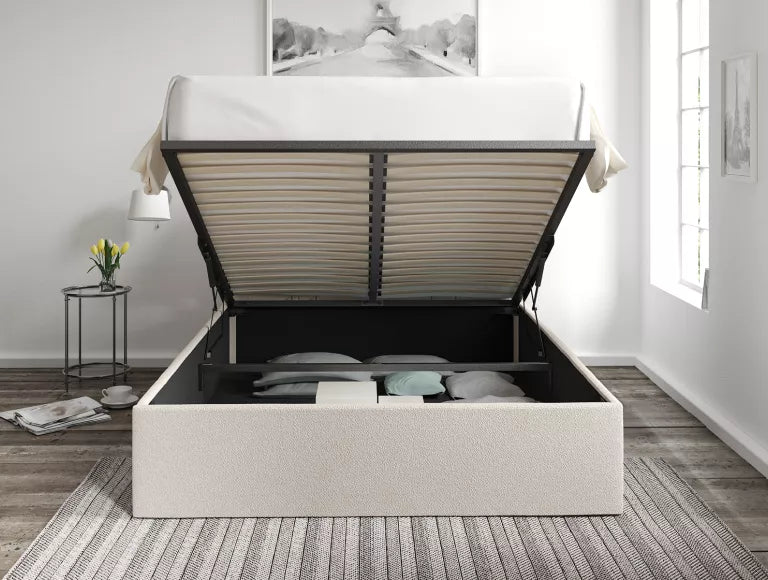 Turin Boucle Ivory Upholstered Ottoman Bed Frame Only