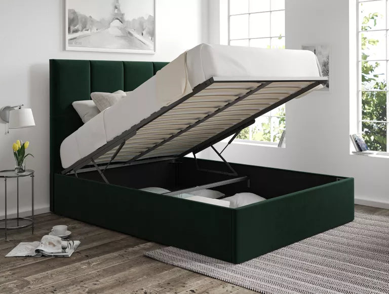 Turin Hugo Bottle Green Upholstered Ottoman Bed Frame Only