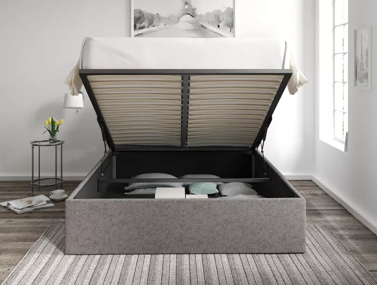 Turin Trebla Charcoal Upholstered Ottoman Bed Frame Only