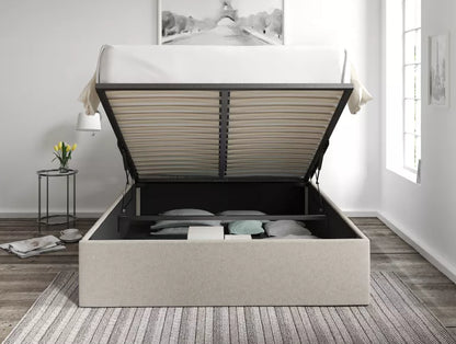 Napoli Trebla Flax Upholstered Ottoman Bed Frame Only