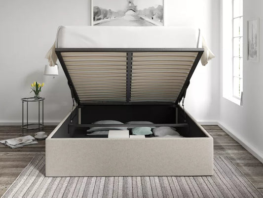 Turin Trebla Flax Upholstered Ottoman Bed Frame Only