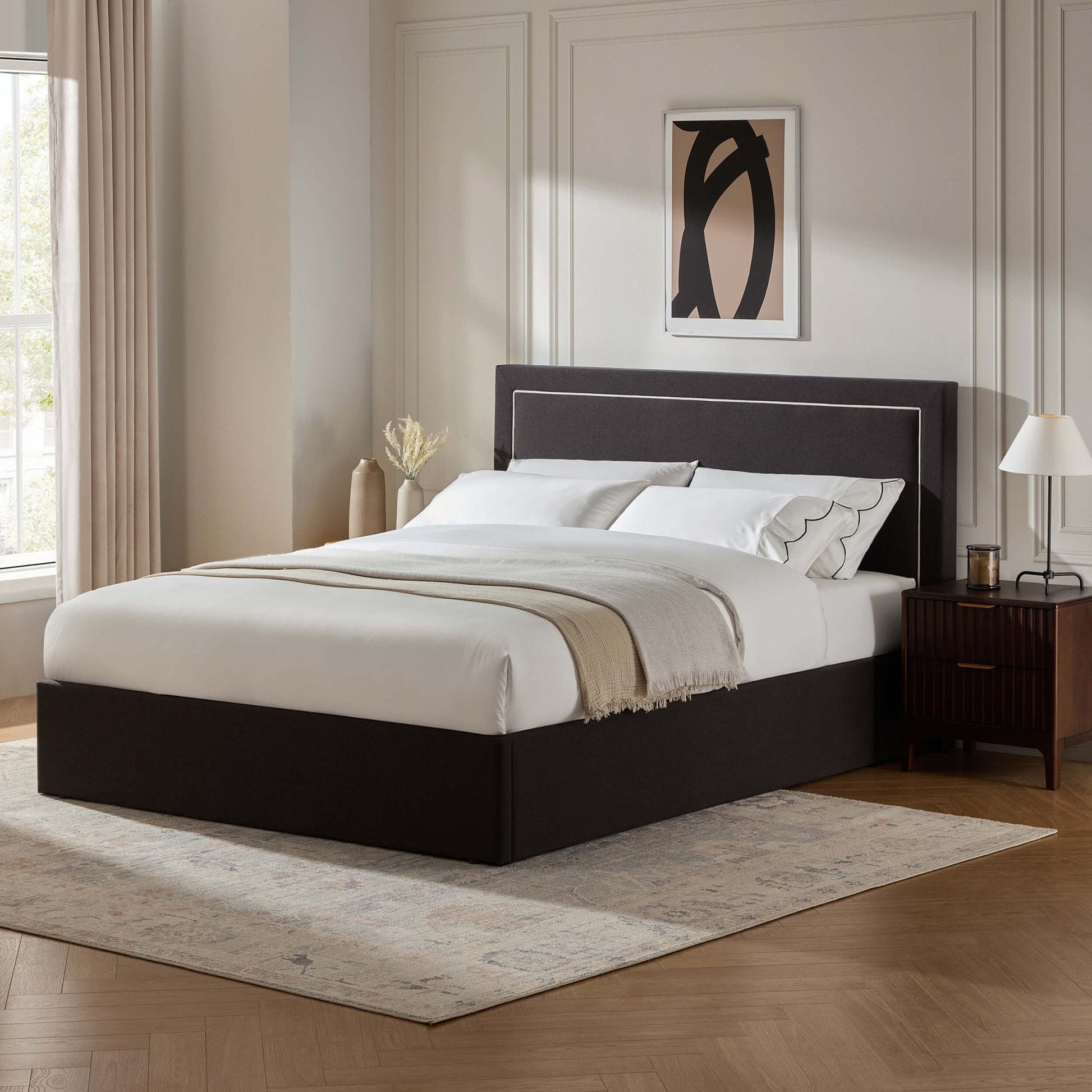Windsor Ottoman Storage Bed - Black/Natural