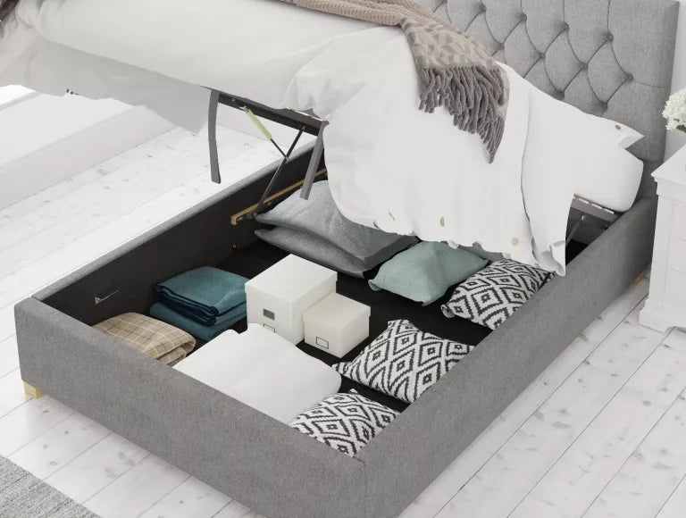 York Ottoman Eire Linen Grey Bed Frame Only