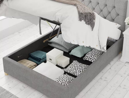 York Ottoman Eire Linen Grey Bed Frame Only