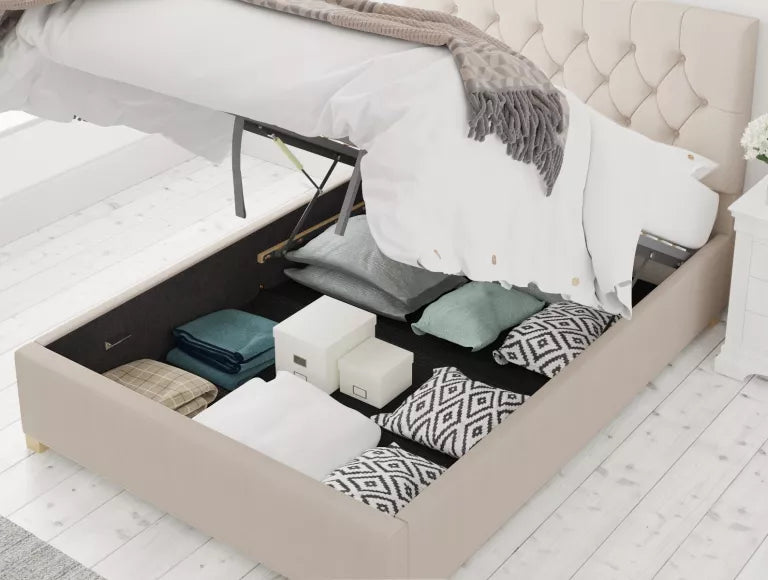 York Ottoman Eire Linen Off White Bed Frame Only