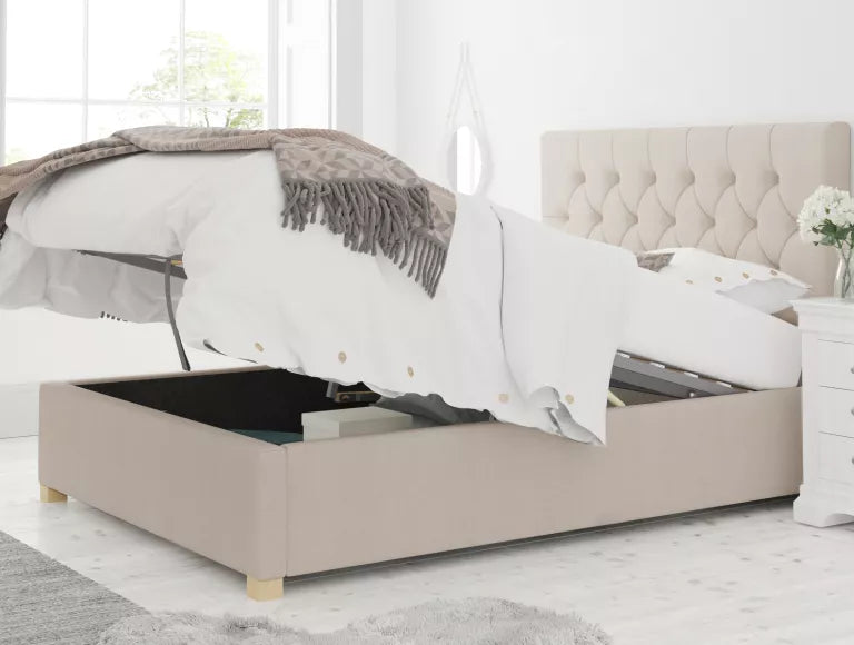 York Ottoman Eire Linen Off White Bed Frame Only