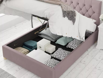York Ottoman Plush Velvet Blush Bed Frame Only