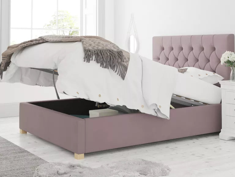 York Ottoman Plush Velvet Blush Bed Frame Only