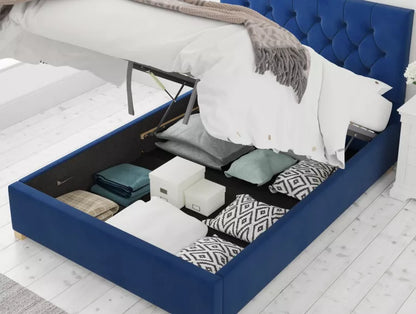 York Ottoman Plush Velvet Navy Bed Frame Only