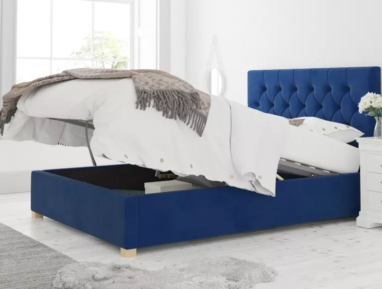York Ottoman Plush Velvet Navy Bed Frame Only