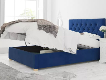 York Ottoman Plush Velvet Navy Bed Frame Only