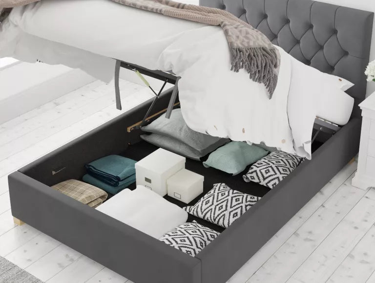 York Ottoman Plush Velvet Steel Bed Frame Only