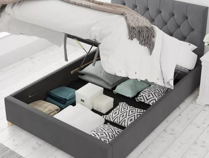 York Ottoman Plush Velvet Steel Bed Frame Only