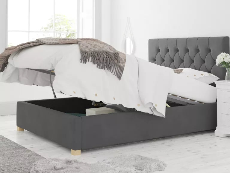 York Ottoman Plush Velvet Steel Bed Frame Only