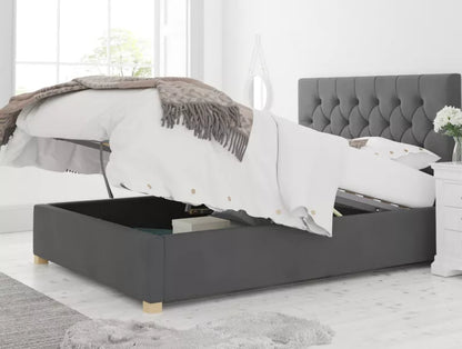 York Ottoman Plush Velvet Steel Bed Frame Only