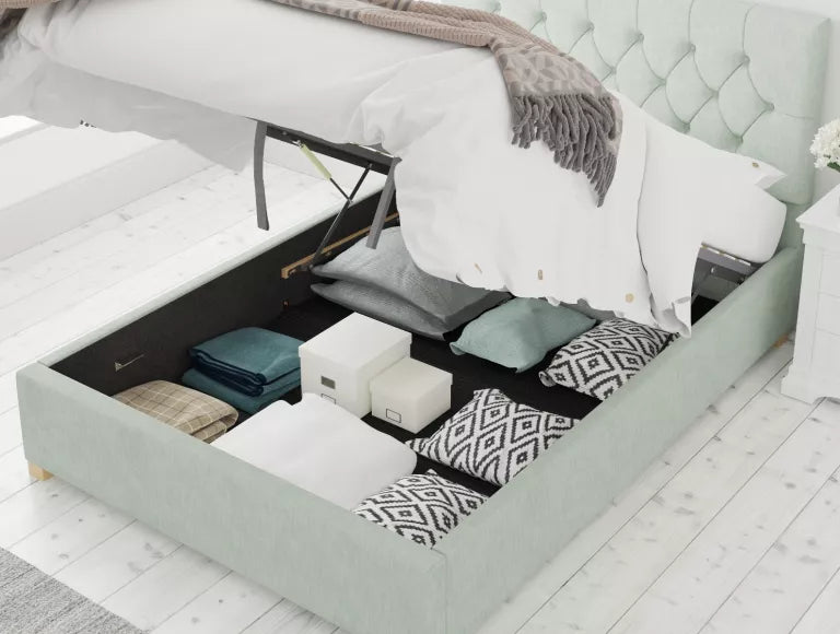 York Ottoman Pastel Cotton Eau De Nil Bed Frame Only