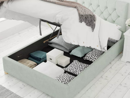 York Ottoman Pastel Cotton Eau De Nil Bed Frame Only