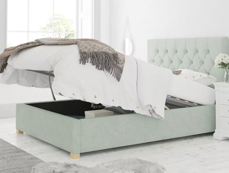 York Ottoman Pastel Cotton Eau De Nil Bed Frame Only