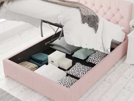 York Ottoman Pastel Cotton Tea Rose Bed Frame Only